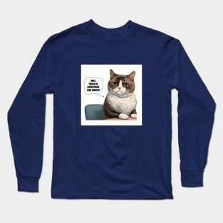 Illustration of cute cat sitting at the table in thought will there be something like lunch Long Sleeve T-Shirt